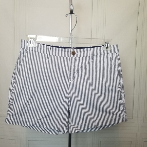 Old Navy SZ 6 Everyday Short Nautical Railroad Conductor Stripe Blue Cotton - Picture 3 of 10